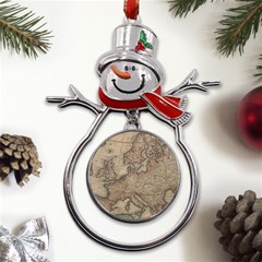 Old Vintage Classic Map Of Europe Metal Snowman Ornament