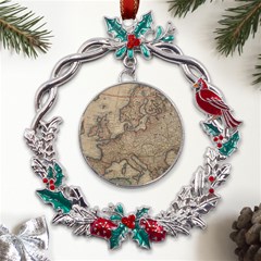 Old Vintage Classic Map Of Europe Metal X mas Wreath Holly Leaf Ornament by B30l