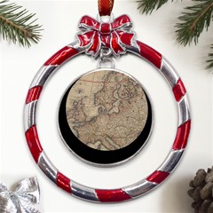 Old Vintage Classic Map Of Europe Metal Red Ribbon Round Ornament by B30l