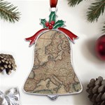 Old Vintage Classic Map Of Europe Metal Holly Leaf Bell Ornament Front