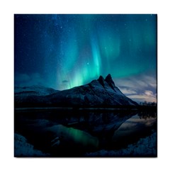 Aurora Borealis Mountain Reflection Tile Coaster by B30l