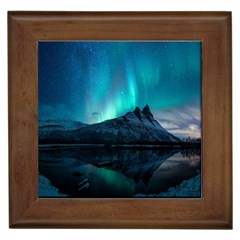 Aurora Borealis Mountain Reflection Framed Tile by B30l