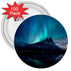 Aurora Borealis Mountain Reflection 3  Buttons (100 Pack)  by B30l