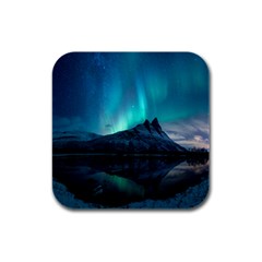 Aurora Borealis Mountain Reflection Rubber Square Coaster (4 Pack) by B30l