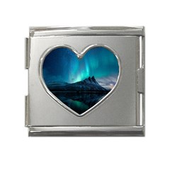 Aurora Borealis Mountain Reflection Mega Link Heart Italian Charm (18mm) by B30l