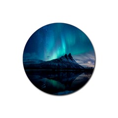 Aurora Borealis Mountain Reflection Rubber Round Coaster (4 Pack) by B30l