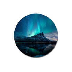 Aurora Borealis Mountain Reflection Magnet 3  (round) by B30l