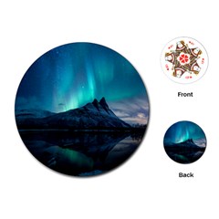 Aurora Borealis Mountain Reflection Playing Cards Single Design (round)