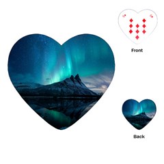 Aurora Borealis Mountain Reflection Playing Cards Single Design (heart) by B30l