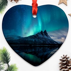 Aurora Borealis Mountain Reflection Heart Ornament (two Sides)