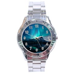 Aurora Borealis Mountain Reflection Stainless Steel Analogue Watch by B30l