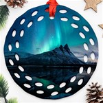 Aurora Borealis Mountain Reflection Round Filigree Ornament (Two Sides) Front