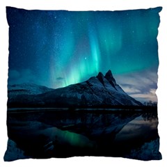 Aurora Borealis Mountain Reflection Large Cushion Case (two Sides) by B30l