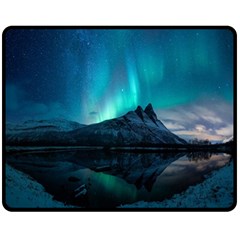 Aurora Borealis Mountain Reflection Two Sides Fleece Blanket (medium) by B30l