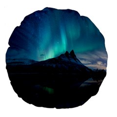 Aurora Borealis Mountain Reflection Large 18  Premium Flano Round Cushions by B30l