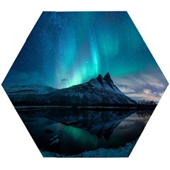 Aurora Borealis Mountain Reflection Wooden Puzzle Hexagon by B30l