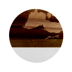 Aurora Borealis Mountain Reflection Marble Wood Coaster (round)