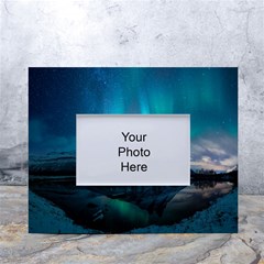 Aurora Borealis Mountain Reflection White Tabletop Photo Frame 4 x6  by B30l