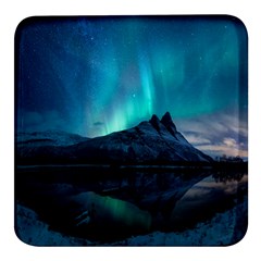 Aurora Borealis Mountain Reflection Square Glass Fridge Magnet (4 Pack) by B30l