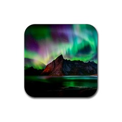 Aurora Borealis Nature Sky Light Rubber Coaster (square) by B30l