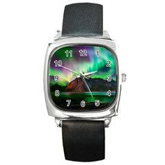 Aurora Borealis Nature Sky Light Square Metal Watch by B30l