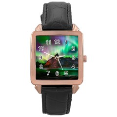 Aurora Borealis Nature Sky Light Rose Gold Leather Watch  by B30l