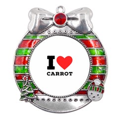 I Love Carrots  Metal X mas Ribbon With Red Crystal Round Ornament by ilovewhateva