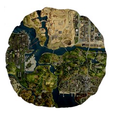 Map Illustration Gta Large 18  Premium Round Cushions by B30l