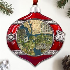 Map Illustration Gta Metal Snowflake And Bell Red Ornament