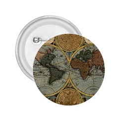 Vintage World Map Travel Geography 2 25  Buttons by B30l