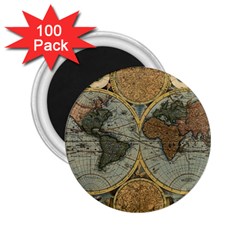 Vintage World Map Travel Geography 2 25  Magnets (100 Pack)  by B30l