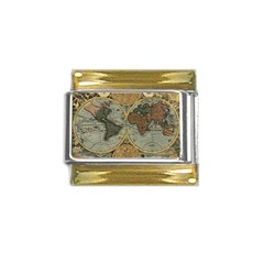 Vintage World Map Travel Geography Gold Trim Italian Charm (9mm) by B30l