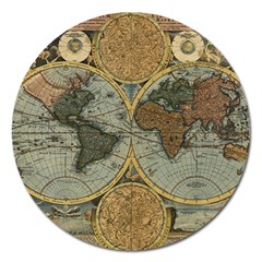 Vintage World Map Travel Geography Magnet 5  (round) by B30l