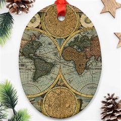 Vintage World Map Travel Geography Oval Ornament (two Sides)