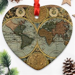 Vintage World Map Travel Geography Heart Ornament (two Sides) by B30l