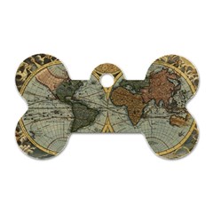 Vintage World Map Travel Geography Dog Tag Bone (two Sides) by B30l