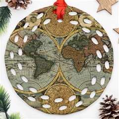 Vintage World Map Travel Geography Ornament (round Filigree) by B30l