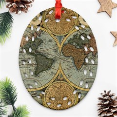 Vintage World Map Travel Geography Oval Filigree Ornament (two Sides) by B30l