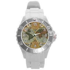 Vintage World Map Travel Geography Round Plastic Sport Watch (l) by B30l