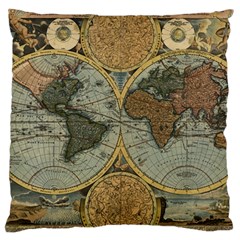 Vintage World Map Travel Geography Large Cushion Case (one Side) by B30l