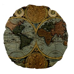 Vintage World Map Travel Geography Large 18  Premium Round Cushions by B30l