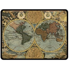 Vintage World Map Travel Geography Two Sides Fleece Blanket (large) by B30l