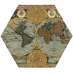 Vintage World Map Travel Geography Wooden Puzzle Hexagon by B30l