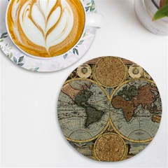 Vintage World Map Travel Geography Uv Print Round Tile Coaster by B30l