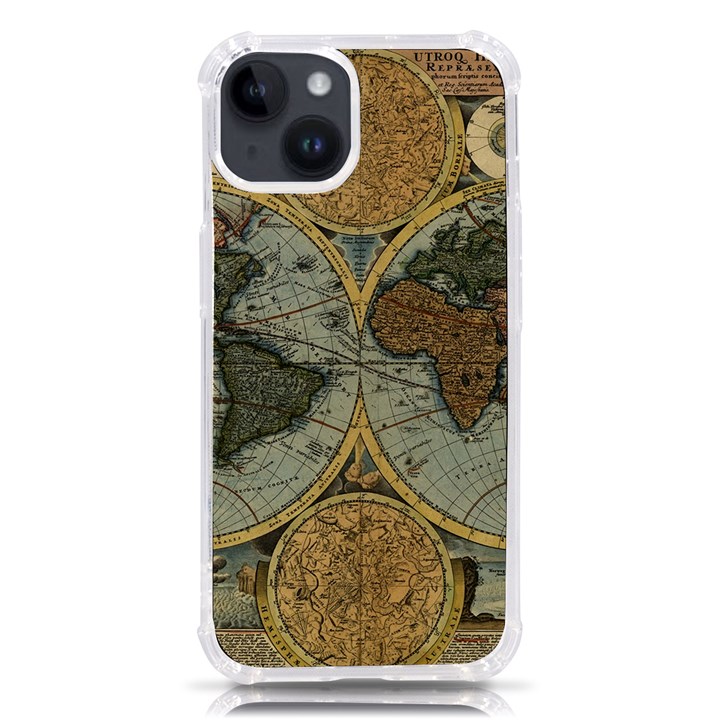 Vintage World Map Travel Geography iPhone 14 TPU UV Print Case