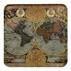 Vintage World Map Travel Geography Square Glass Fridge Magnet (4 Pack) by B30l