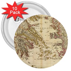 Map Of Greece Archipelago 3  Buttons (10 Pack)  by B30l