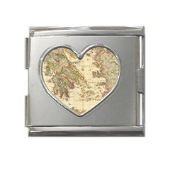 Map Of Greece Archipelago Mega Link Heart Italian Charm (18mm) by B30l