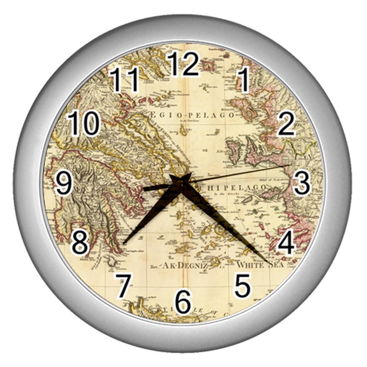 Map Of Greece Archipelago Wall Clock (Silver)