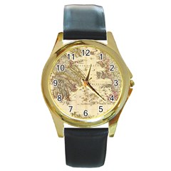 Map Of Greece Archipelago Round Gold Metal Watch by B30l